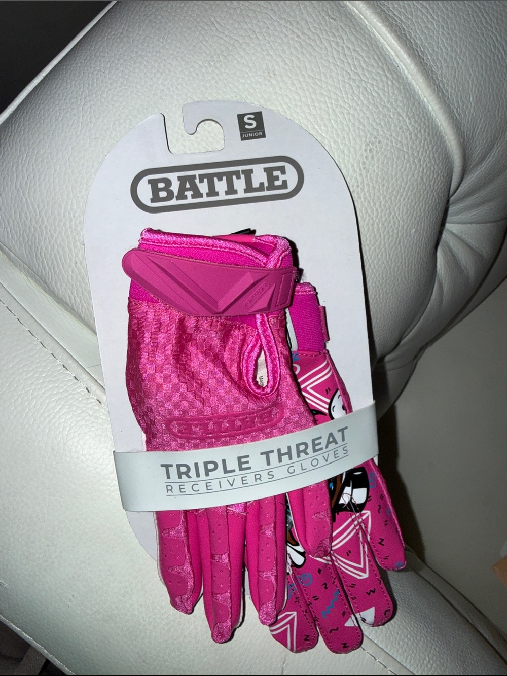 Battle Triple Threat Kids Football Receiver Gloves - Pink
